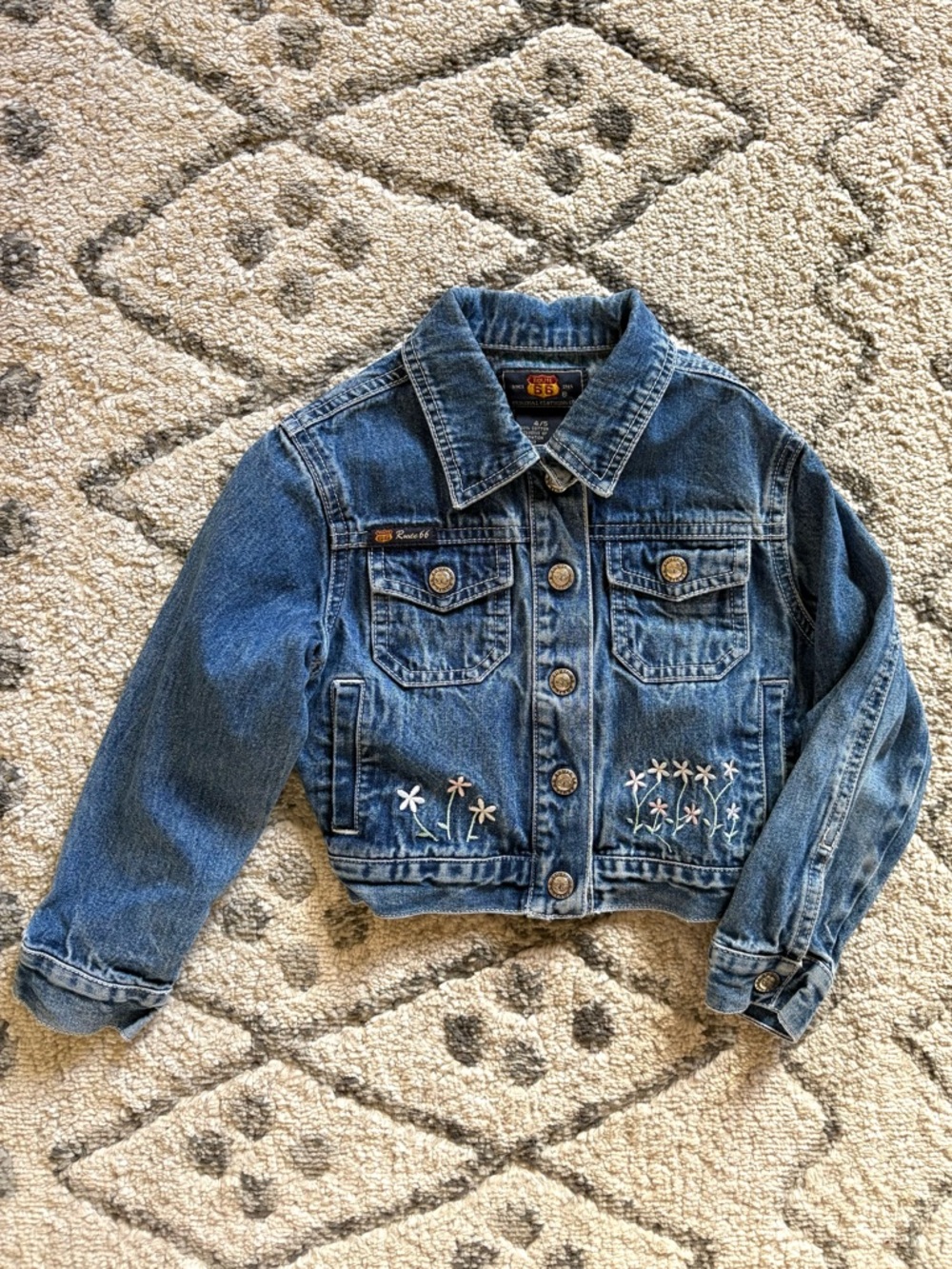Vintage Route 66 floral embroidered jean jacket